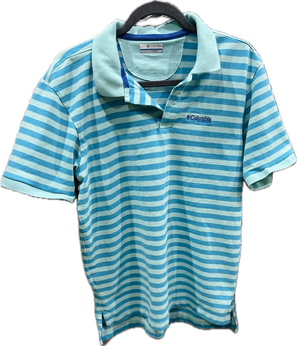Columbia PFG Men’s Super Bonefish Light Blue Striped Polo Shirt Size M